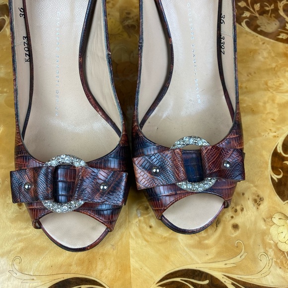 Giuseppe Zanotti Peep Toe Heels with Croc textured leather & crystal ring buckle - Picture 6 of 16